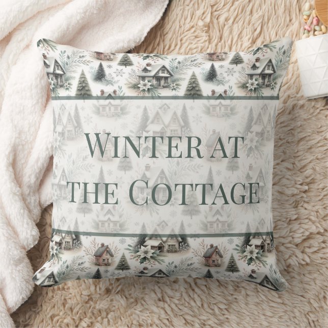 Winter Cottage Schneefall Worte Kissen (Decke)