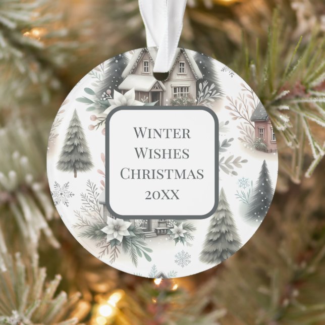 Winter Cottage Snowfall Pattern Ornament (Baum)