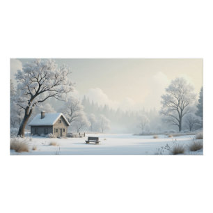 Winter Cottage Stille – Friedliches Schneedorfland Poster