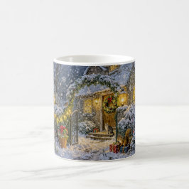 Winter Cottage with Squirrel, Cat and Robin Artwor Kaffeetasse