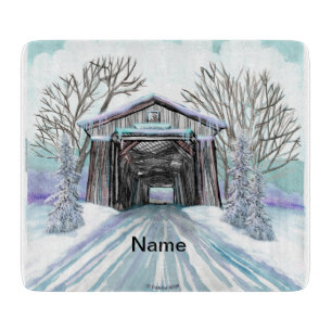 Winter Covered Bridge Schneidebrett