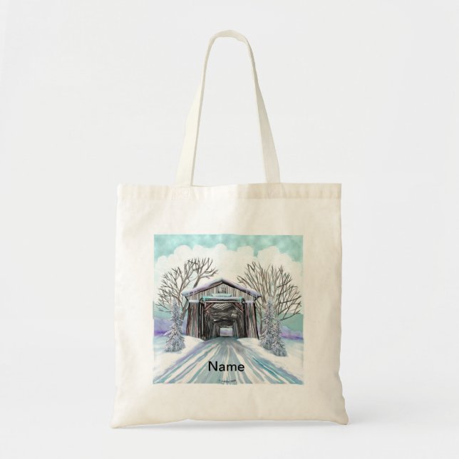 Winter Covered Bridge Tote Bag Tragetasche (Vorne)