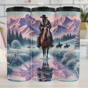Winter-Cowboy-Pferd-Berg-Reflexion Thermosbecher