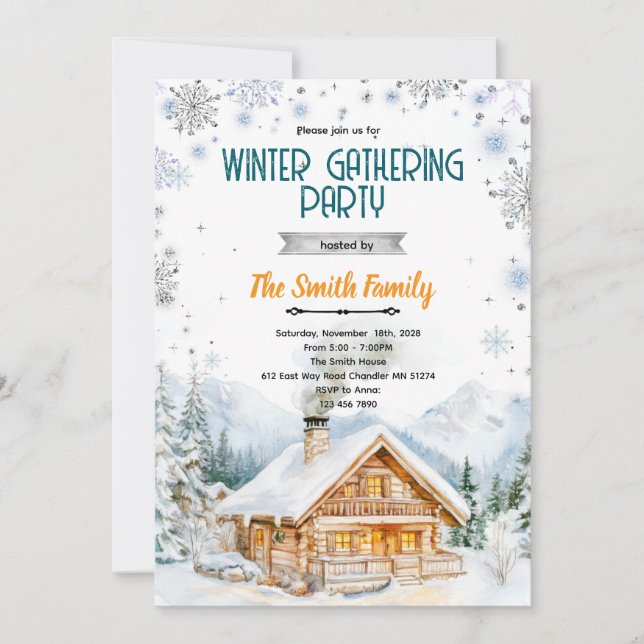 Winter cozy cabin party invitation einladung (Vorderseite)