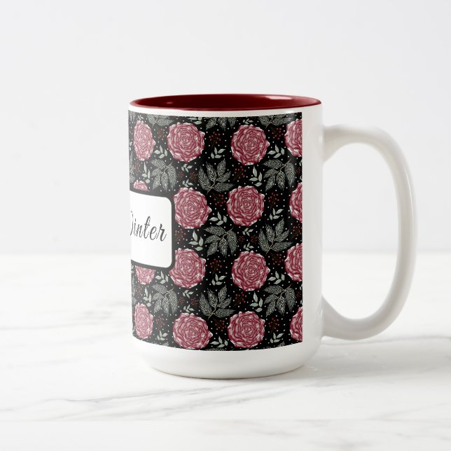 Winter Cozy Roses Floral Coffee Mug Zweifarbige Tasse (Rechts)