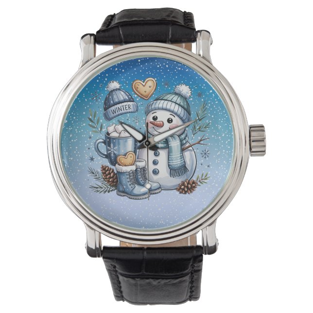 Winter Cozy Snowman Armbanduhr (Vorderseite)