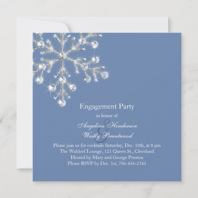 Winter Crystal Snowflake Engagement Party - Einlad Einladung (Vorderseite)