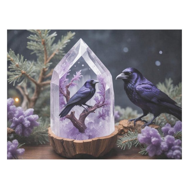 Winter Crystal Snowing Blackbirds Ravens Tischdecke (Vorderseite (Horizontal))