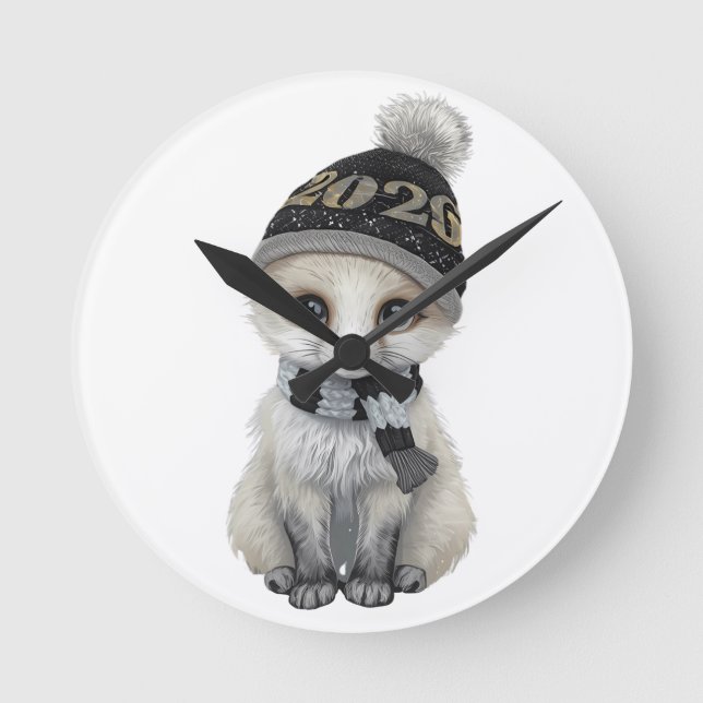 Winter Cutie 2026 Watch Cute Winter Animal Wrist W Runde Wanduhr (Vorderseite)