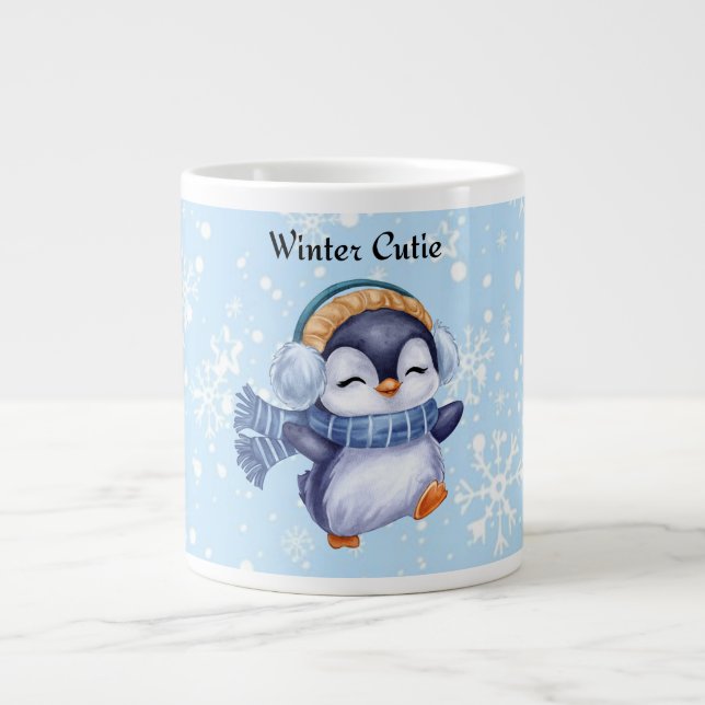 Winter Cutie | Cute Penguin Winter Coffee Mug Jumbo-Tasse (Vorderseite)
