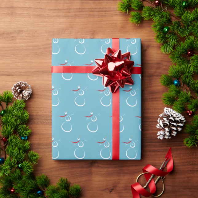 Winter Cyan Niedlich Snowman Pattern Geschenkpapier (Feiertagsgeschenk)