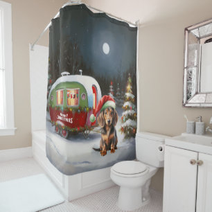 Winter Dackel Caravan Weihnachtsabenteuer Duschvorhang