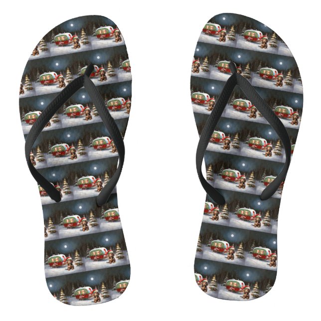Winter Dackel Caravan Weihnachtsabenteuer Flip Flops (Fußbett)