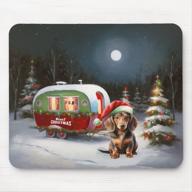 Winter Dackel Caravan Weihnachtsabenteuer Mousepad (Vorne)