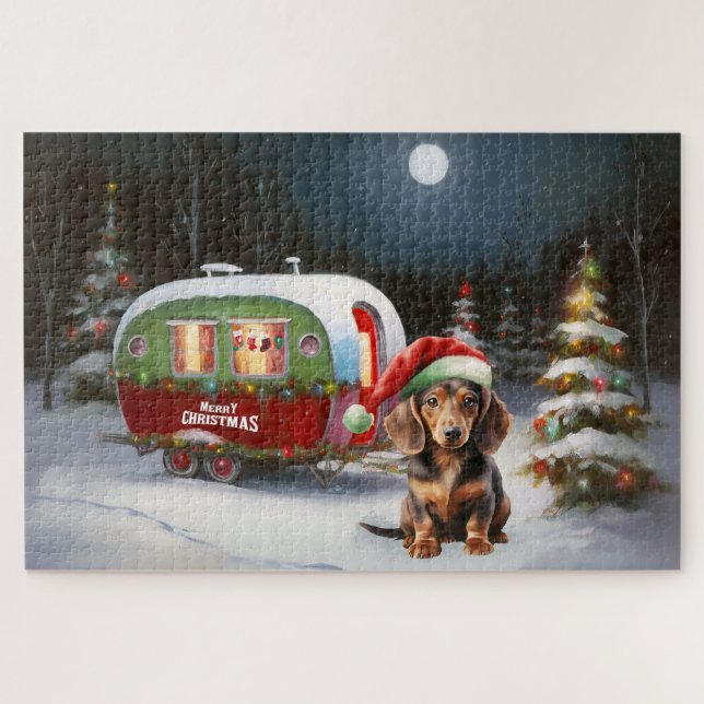 Winter Dackel Caravan Weihnachtsabenteuer Puzzle (Horizontal)
