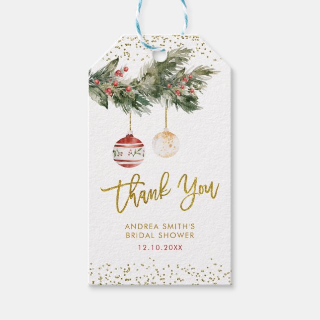 Winter Deck the Halls Brautparty Danke Geschenkanhänger (Vorderseite)