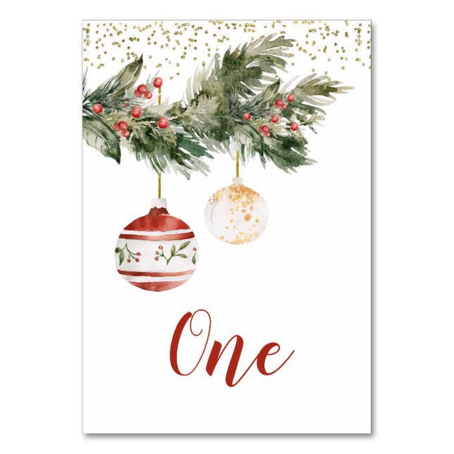 Winter Deck the Halls Brautparty Tischnummer (Vorderseite)