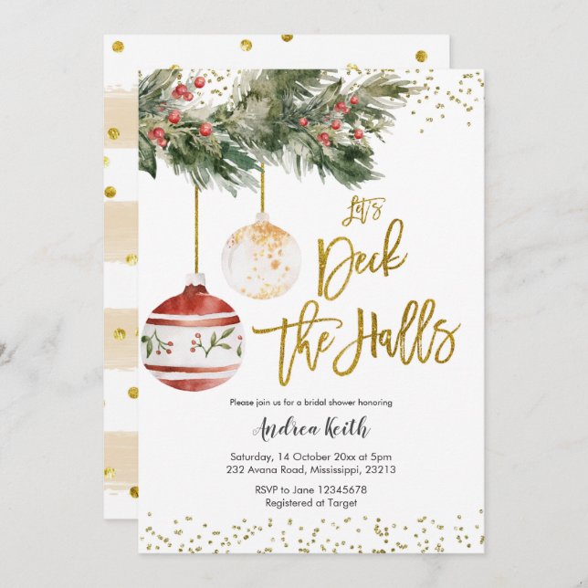 Winter Deck the Halls Bridal Dusche Einladung (Vorne/Hinten)