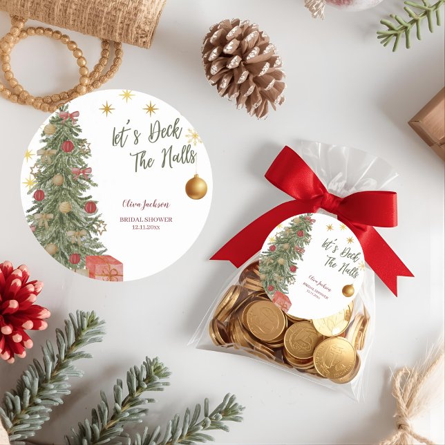 Winter Deck the Halls Bridal Dusche Einladung Runder Aufkleber (Von Creator hochgeladen)