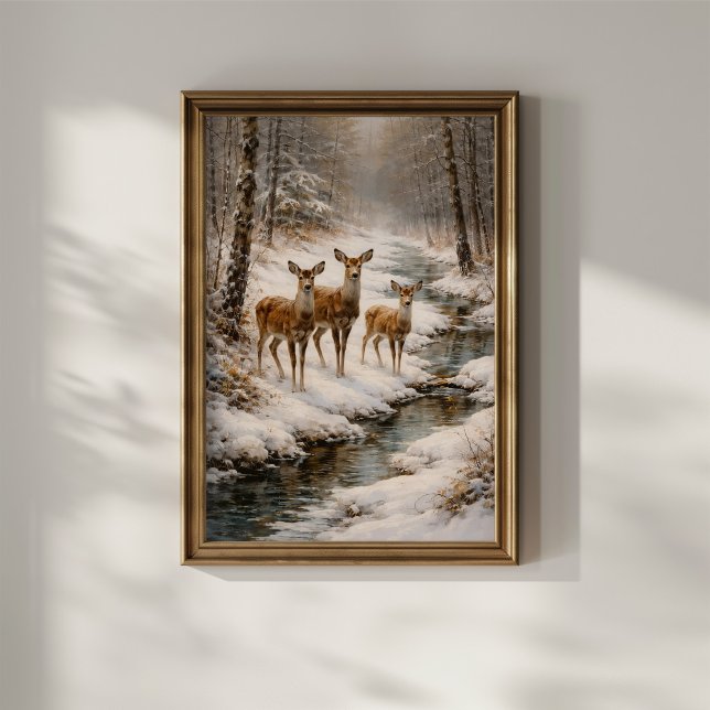 Winter Deer by Forest Stream Poster (Von Creator hochgeladen)