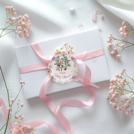 Winter Deer Floral Baby Girl Dusche Runder Aufkleber
