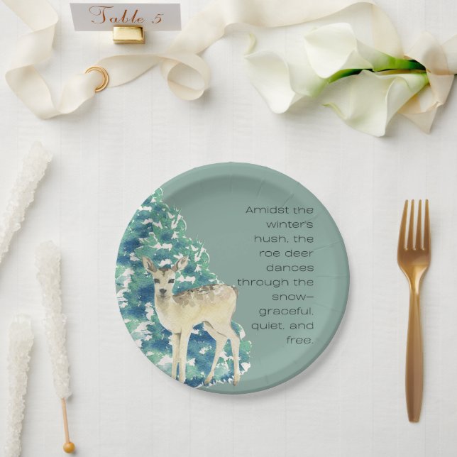 Winter Deer in the Snow – Wildlife Art Home Decor Pappteller (Hochzeit)