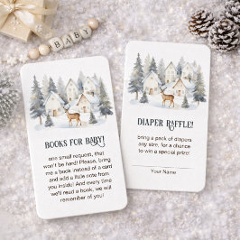Winter Deer in Village Baby Shower Diaper Raffle Begleitkarte