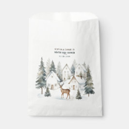 Winter Deer in Village Watercolor Baby Shower Geschenktütchen