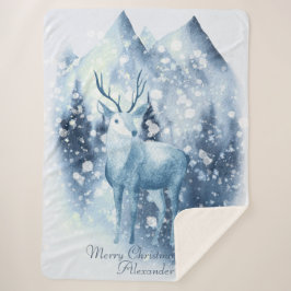 Winter Deer Snowy Mountain Weihnachten Sherpadecke