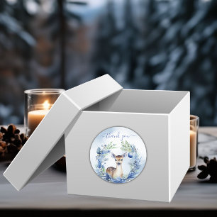 Winter Deer Watercolor Kinderdusche Danke Runder Aufkleber