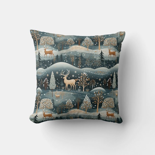 Winter Deer Wonderland Throw Kissen (Vorderseite)