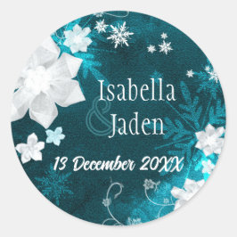 Winter Delight Floral Wedding retten das Datum Runder Aufkleber