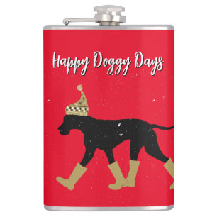 Winter Deutsche Dogge und Text Flachmann