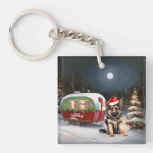 Winter Deutsche-Schäferhund-Caravan-Weihnachtsaben Schlüsselanhänger