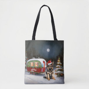Winter Deutscher Schäferhund Wohnwagen Weihnachtsa