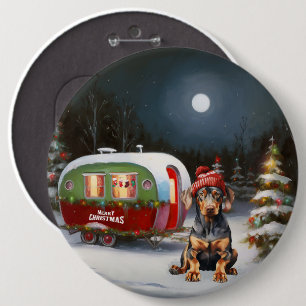 Winter Doberman Caravan Weihnachtsabenteuer Button