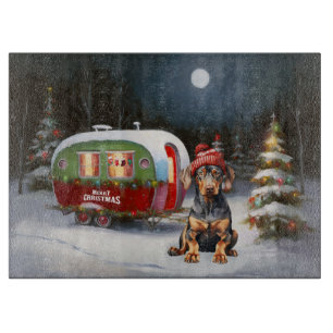 Winter Doberman Caravan Weihnachtsabenteuer Schneidebrett