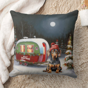 Winter-Dobermann-Karawanen-Weihnachtsabenteuer Kissen