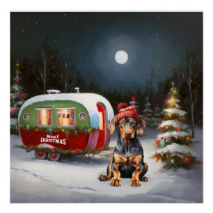 Winter-Dobermann-Wohnwagen-Weihnachtsabenteuer Poster
