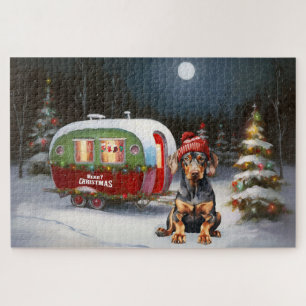 Winter-Dobermann-Wohnwagen-Weihnachtsabenteuer  Puzzle