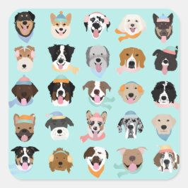 Winter Dog Faces Glass Quadratischer Aufkleber