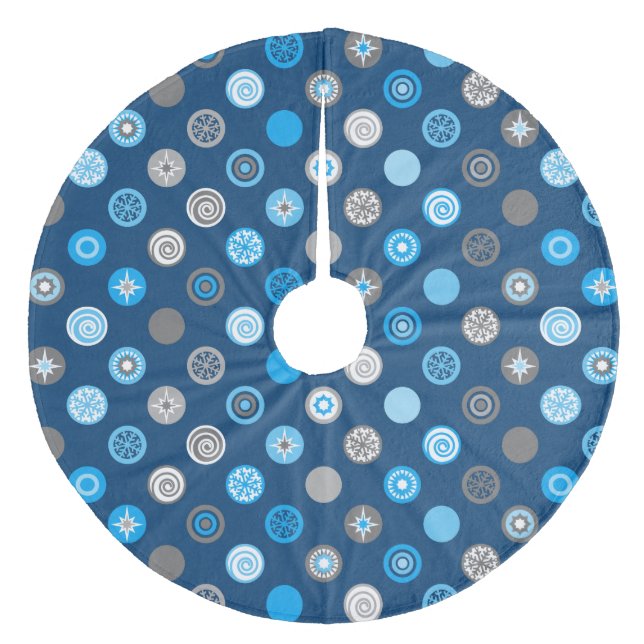 Winter Dots Blauer und Grauer Fleece Baumrock Weihnachtsbaumdecke (Vorderseite)