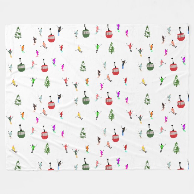 Winter Downhill Skifahrer Skigebiet Muster Fleecedecke (Vorderseite (Horizontal))