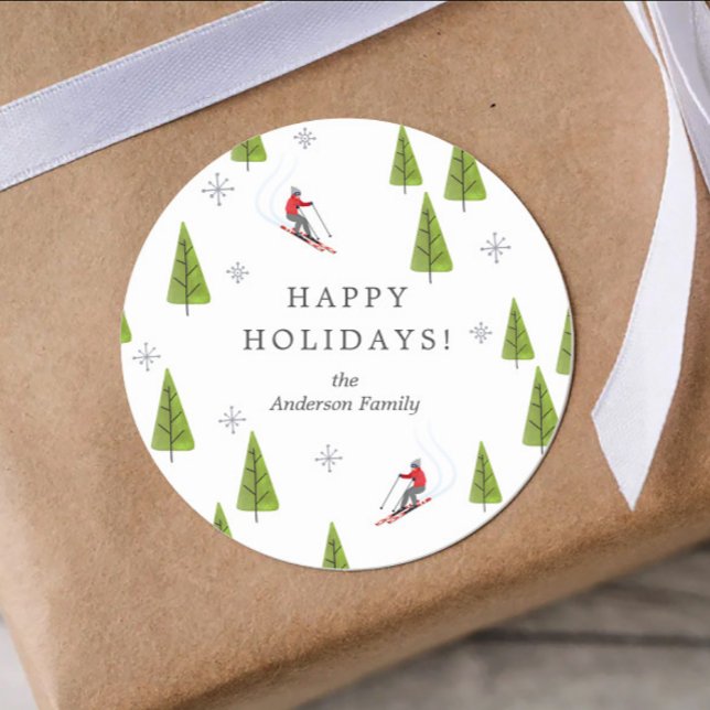 Winter Downhill Skigebiet Muster Runder Aufkleber (Von Creator hochgeladen)