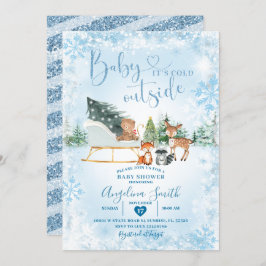 Winter Dreamy Blue Snowflake Sleigh Baby Dusche Einladung