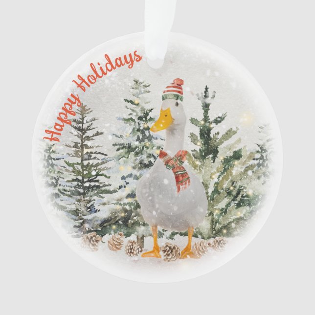 Winter Duck Happy Holidays Ornament (Vorderseite)