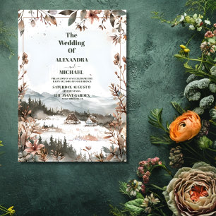 Winter Dusty Blue Mountain Minimalistisch Hochzeit Einladung