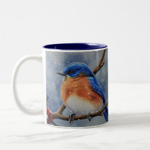 Winter Eastern Bluebird & Berries Wasserfarben Kun Zweifarbige Tasse