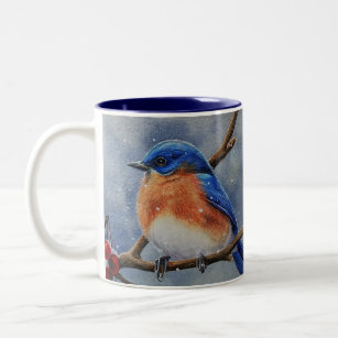 Winter Eastern Bluebird & Berries Wasserfarben Kun Zweifarbige Tasse