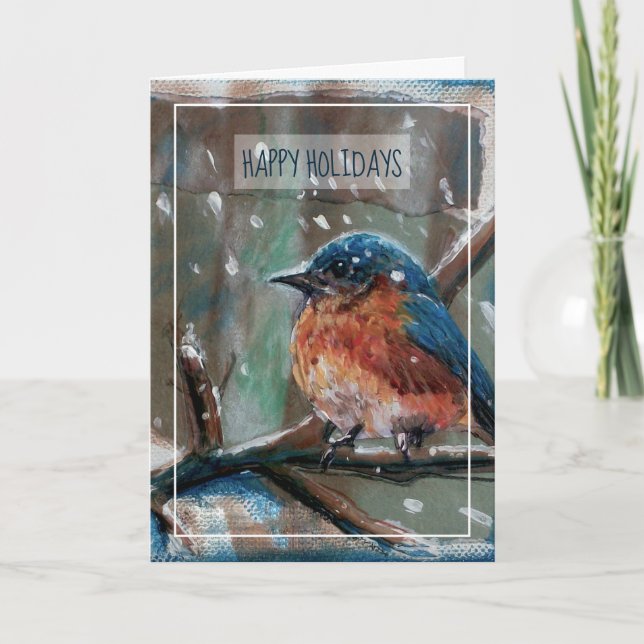 Winter Eastern BlueBird Malerei Happy Holidays Ca Karte (Vorderseite)